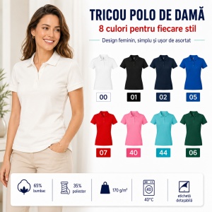 Tricou Polo Damă Joy P22 – 65% Bumbac, 170 g/m², Croială Cambrată, Etichetă Detașabilă - Img 8