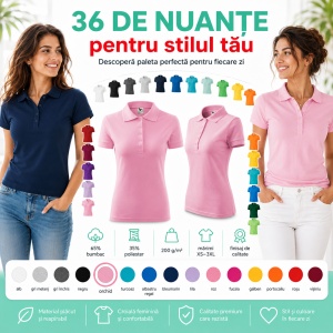 Tricou Polo Damă Malfini 210 Pique, Croială Cambrată, 200 g/m², Mărimi XS–3XL,65% Bumbac, 36 Culori - Img 4