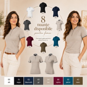 Tricou Polo Damă Malfini Diamond 274 – 100% Bumbac, 215 g/m², Guler Tip Bomber, Croială Cambrată