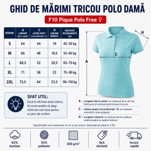 Tricou Polo Damă Malfini Pique Polo Free F10 – 65% Bumbac, 200 g/m², Label Free, XS–2XL - Img 3
