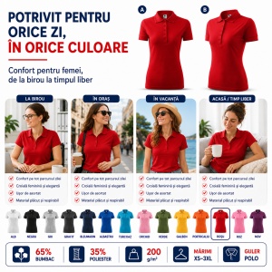 Tricou Polo Damă Pique Polo, Croială Cambrată, 36 Nuanțe, Mărimi XS–3XL - Img 4