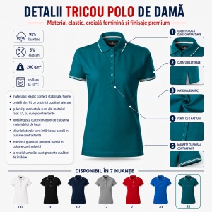 Tricou Polo Damă Premium Malfini 253 Perfection Plain, 95% Bumbac 5% Elastan, Croială Slim Fit, 200 g/m², S 2XL, 7 Culori - Img 2