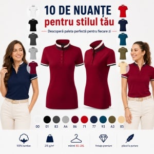 Tricou Polo Damă Premium Malfini 257 Collar Up, 100% Bumbac, Croială Cambrată, 215 g/m², XS 2XL, 10 Culori - Img 10