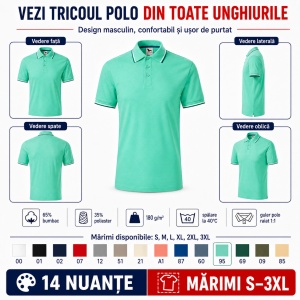 Tricou Polo Pique Bărbați Malfini Focus, 14 Culori Disponibile, 65% Bumbac, 180 g/m², Guler tip tommy cu Dungi Contrastante, Mărimi S 3XL - Img 3