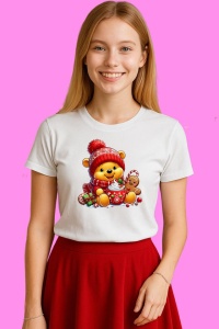 Tricou Pooh Christmas Cu Cana Si Biscuit, din bumbac 100%, tricou alb, Copii | Dama | Barbat - Img 4