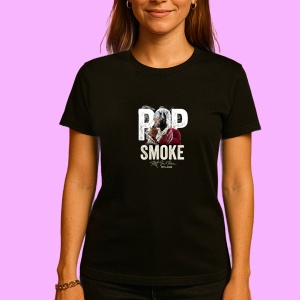 Tricou Pop Smoke - White Background, muzica POP, Dama | Barbat | Copii, Culoare Negru - Img 3