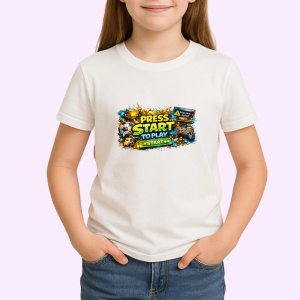 Tricou Press Start To Play Design Gaming Colorat, din bumbac 100% , tricou alb pentru Copii | Dama | Barbat - Img 2