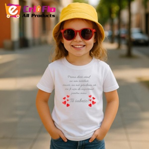 Tricou Prima Data Cand Te-Am Intalnit Mesaj Dragoste Inimi, din bumbac 100% , tricou alb pentru Copii | Dama | Barbat - Img 5