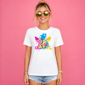 Tricou Printesele Disney Urban Vibe Vopsea Improscata Logo Roz Design, din bumbac 100% Copii | Dama | Barbat - Img 3