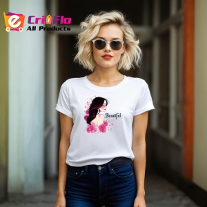 Tricou Profil Femeie Eleganta Flori Roz Fundal Gri, din bumbac 100% , tricou alb pentru Copii | Dama | Barbat - Img 7
