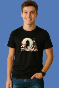 Tricou Q Litere Craciun Cu Ren, Brad, Luminite Si Cadouri, din bumbac 100% Copii | Dama | Barbat - Img 3