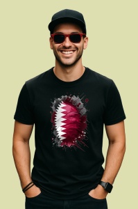 Tricou Qatar Steag Splash Art, Copii | Dama | Barbat, culoare negru
