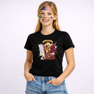 Tricou Qatar World Cup 2026 Fifa V2, din bumbac 100%, tricou negru, Copii | Dama | Barbat - Img 3