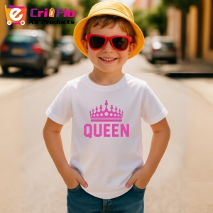 Tricou Queen Coroana Roz, din bumbac 100% , tricou alb pentru Copii | Dama | Barbat