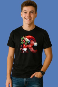 Tricou R Litere Craciun Cu Spiridus Si Caciula Mos, din bumbac 100% Copii | Dama | Barbat