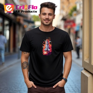 Tricou Racheta Spatiala Start Up Lansare Colorata, din bumbac 100%, tricou negru Copii | Dama | Barbat - Img 5
