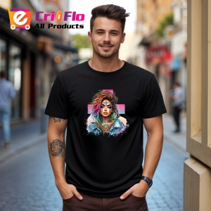 Tricou Rainbow cross face tattoo girl, fata cu tatuaj cruce si par curcubeu, Copii | Dama | Barbat , tricou negru - Img 10