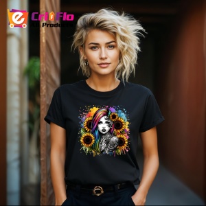 Tricou Rainbow hair girl skull tattoo, fata cu par curcubeu si tatuaj craniu, Copii | Dama | Barbat , tricou negru