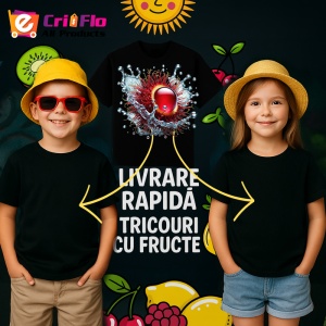 Tricou Rambutan si stropi tropicali, Fructe, Copii | Dama, culoare negru - Img 6