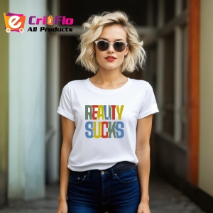 Tricou Reality Sucks Text Color, din bumbac 100%, tricou alb, Dama | Barbat - Img 6