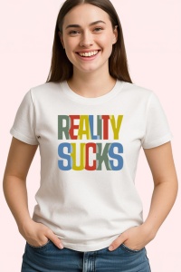 Tricou Reality Sucks Text Colorat Design Urban, din bumbac 100% , tricou alb pentru Copii | Dama | Barbat - Img 3