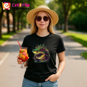 Tricou Rechin galben cu ochelari si zambet periculos Copii | Dama | Barbat, culoare negru - Img 7