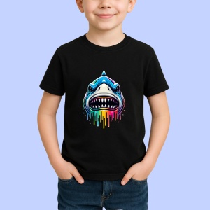 Tricou Rechin in stil graffiti cu fundal alb Copii | Dama | Barbat, culoare negru - Img 4