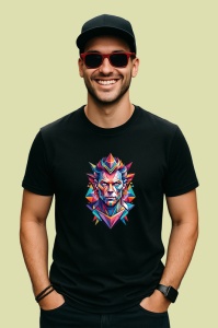 Tricou Rege Geometric Rosu Albastru, Copii | Dama | Barbat, culoare negru - Img 2