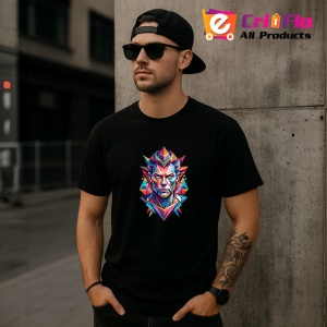 Tricou Rege Geometric Rosu Albastru, Copii | Dama | Barbat, culoare negru - Img 6