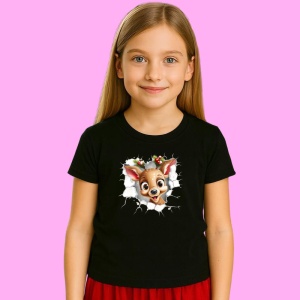 Tricou Ren Cu Frunze Si Fundal Alb Craciun, din bumbac 100% Copii | Dama | Barbat - Img 3