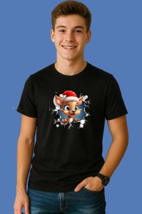Tricou Ren Cu Urechi Mari Si Zambet Craciun, din bumbac 100% Copii | Dama | Barbat - Img 2