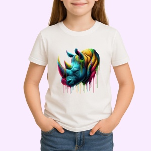 Tricou Rinocer realist in culori vibrante fundal alb Copii | Dama | Barbat - Img 4