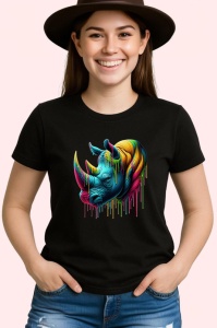 Tricou Rinocer realist in culori vibrante fundal alb Copii | Dama | Barbat, culoare negru - Img 3