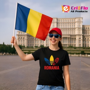 Tricou Romania 3 frunze Negru |Colectia Tricouri Romania