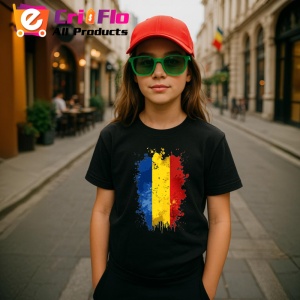 Tricou Romania Steag Splash Art, Copii | Dama | Barbat, culoare negru - Img 7