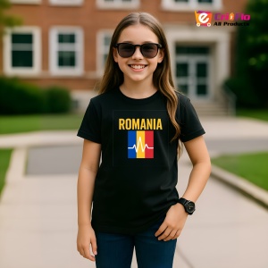 Tricou Romania tricolor pulse cu Text Negru |Colectia Tricouri Romania - Img 8