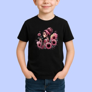 Tricou Roses and curls tattoo woman, femeie cu bucle si tatuaje cu trandafiri, Copii | Dama | Barbat , tricou negru - Img 2