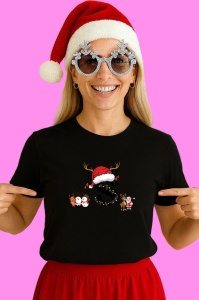 Tricou S Litera Cu Luminite Reni Si Mos Craciun, din bumbac 100% Copii | Dama | Barbat - Img 3