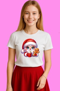 Tricou Santa Claus Chibi Cu Lumini, din bumbac 100%, tricou alb, Copii | Dama | Barbat - Img 1