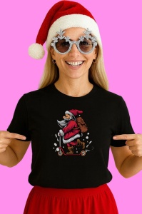 Tricou Santa Scooter Ride, din bumbac 100% Copii | Dama | Barbat - Img 3