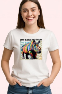 Tricou Save The Nature Rinocer Culori Abstracte, din bumbac 100% , tricou alb pentru Copii | Dama | Barbat