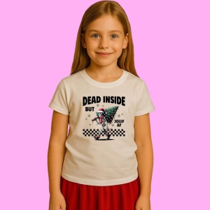 Tricou Schelet Cu Brad Dead Inside But Jolly Af, din bumbac 100%, tricou alb, Copii | Dama | Barbat