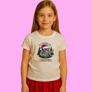Tricou Schelet Cu Cana Langa Brad Just Waiting For Christmas, din bumbac 100%, tricou alb, Copii | Dama | Barbat - Img 2
