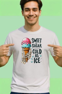Tricou Schelet cu inghetata roz text sweet as sugar cold as ice contrast funny Copii | Dama | Barbat Barbat - Img 2