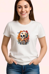 Tricou Schelet cu palarie si fundal alb stil comic Copii | Dama | Barbat - Img 3