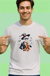 Tricou Schelet cu saxofon si costum elegant fundal alb 2 Copii | Dama | Barbat - Img 2
