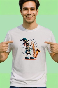 Tricou Schelet cu saxofon si costum elegant fundal alb Copii | Dama | Barbat - Img 2