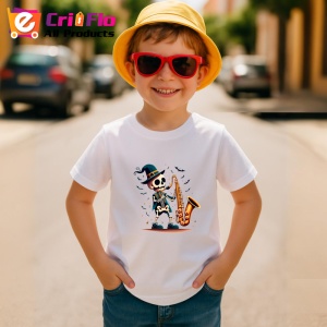 Tricou Schelet cu saxofon si costum elegant fundal alb Copii | Dama | Barbat - Img 10