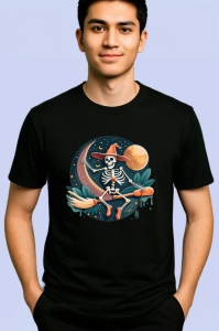 Tricou Schelet cu saxofon si palarie fundal alb Copii | Dama | Barbat, culoare negru - Img 2