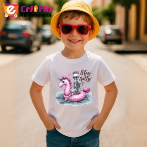 Tricou Schelet pe flamingo roz text stay salty design amuzant de vara Copii | Dama | Barbat Barbat - Img 14